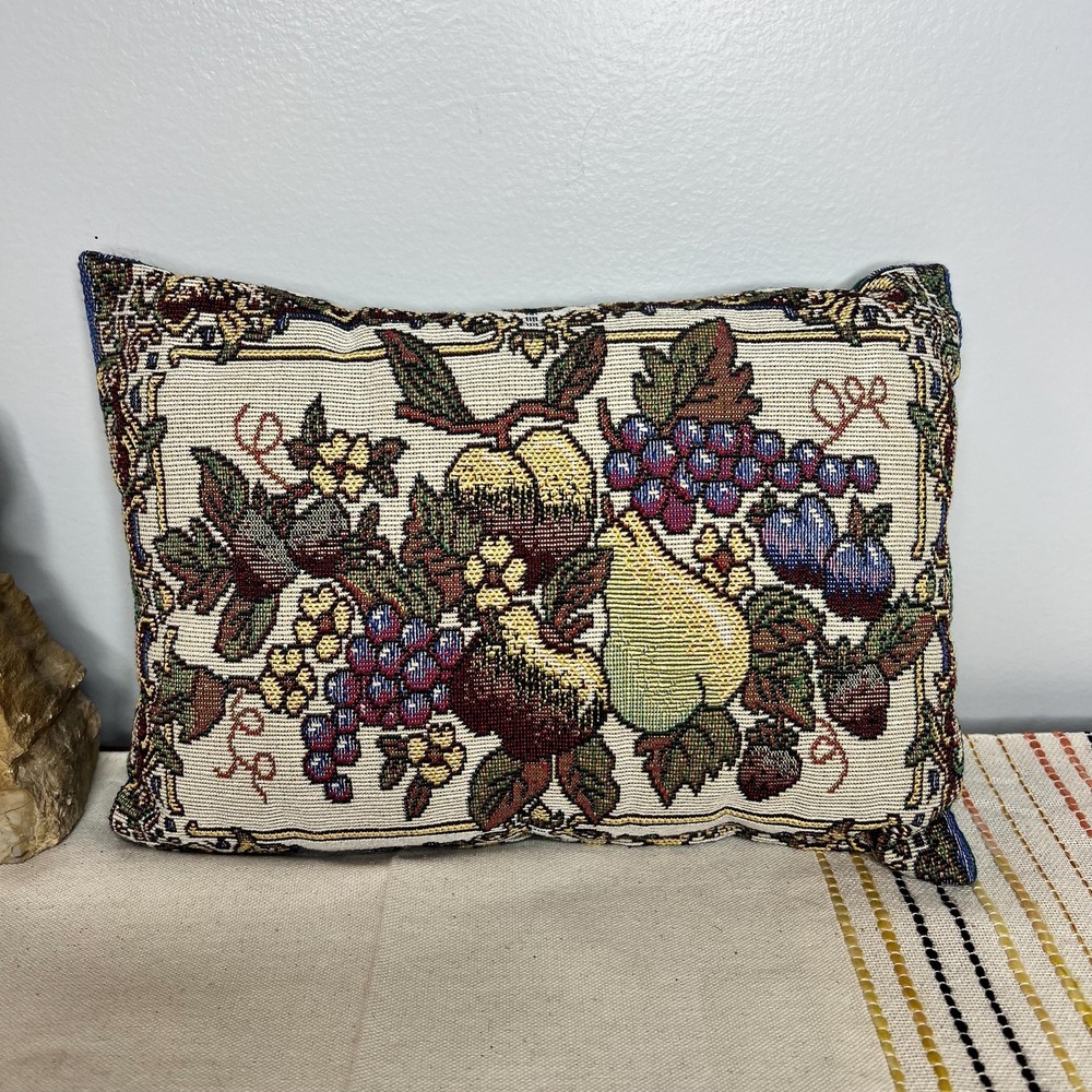 USA Fruit Bouquet Green Tapestry Throw Pillow 11.5"x8.5" Pears  French Country